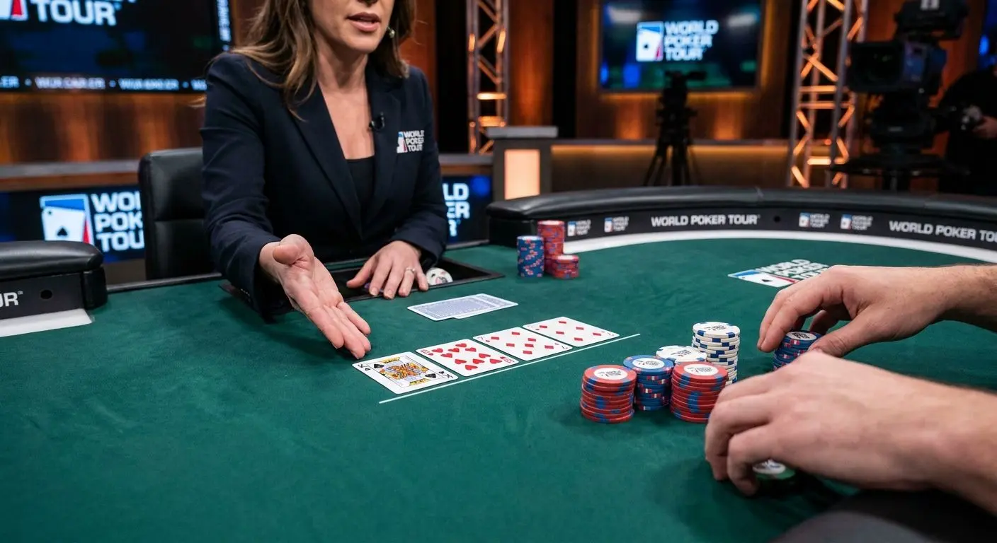 Tavolo live di blackjack con carte fiches e dealer