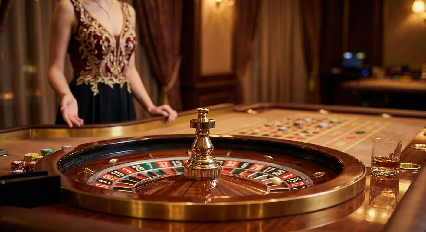 Ruota della roulette live in movimento con dealer elegante
