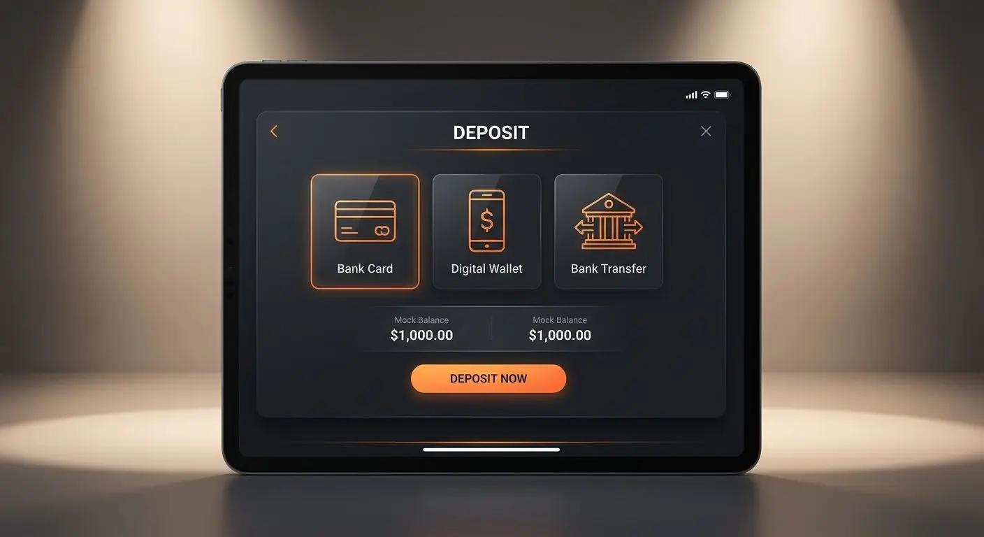 Interfaccia deposito con carte PayPal e bonifico