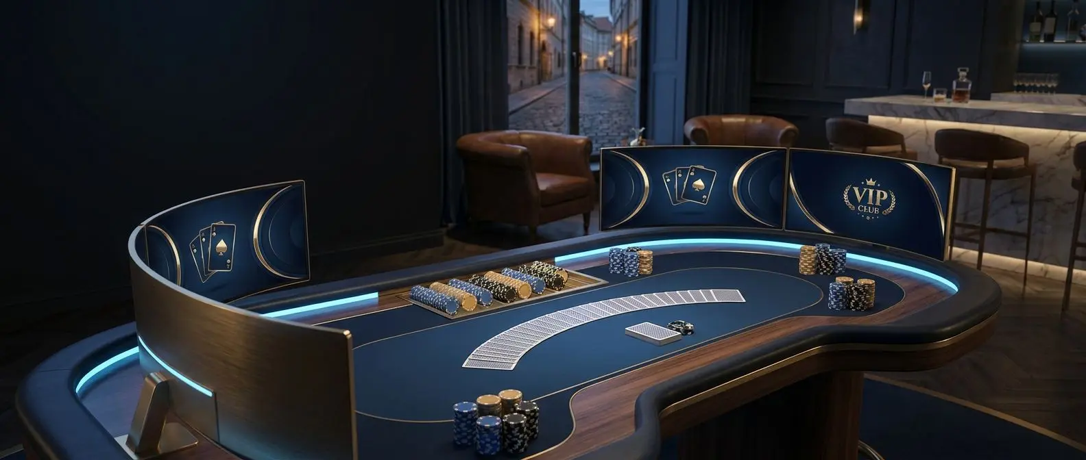 Tavolo da poker online con chip e atmosfera moderna