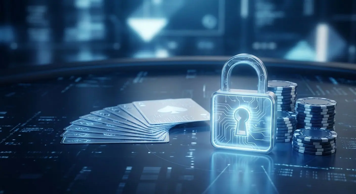 Concetto di sicurezza online con lucchetto e carte da poker