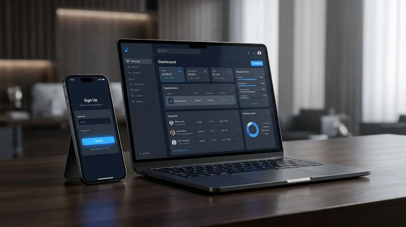 Interfaccia desktop e mobile per registrazione online in pochi minuti