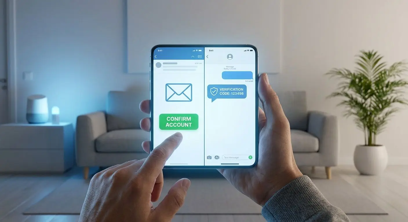 Conferma registrazione online tramite email o SMS su smartphone