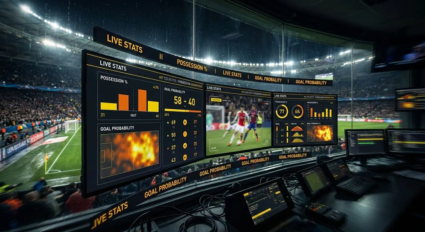 Schermata astratta con aggiornamenti live durante una partita europea