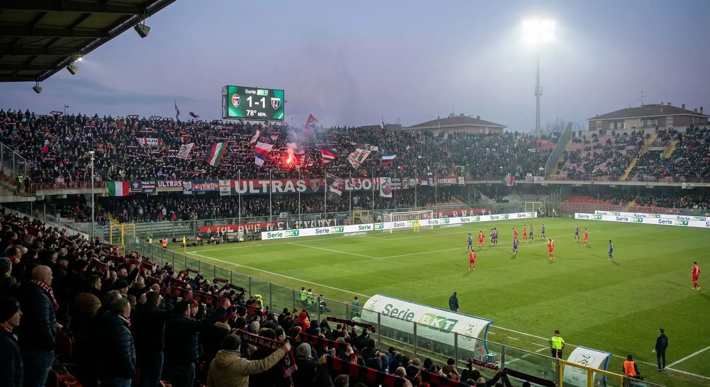 Campo e tifosi durante una partita equilibrata di Serie B