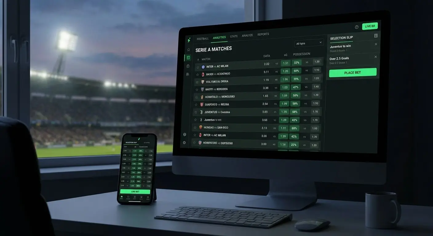 Interfaccia calcio con lista partite e schedina