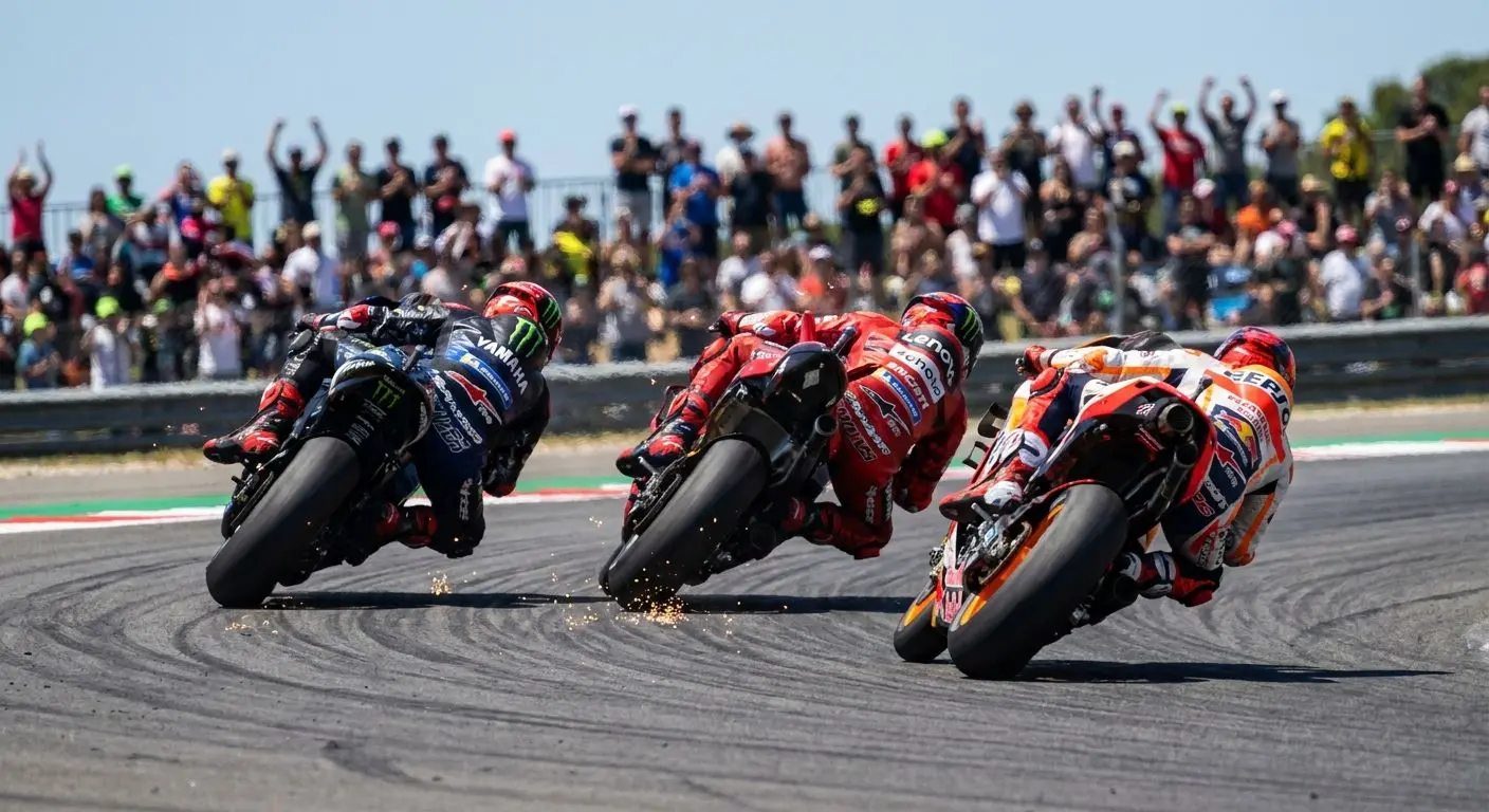 Moto da gran premio in curva durante una gara