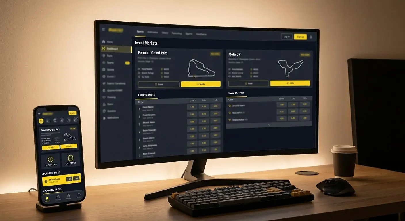 Schermata generica con mercati motorsport su desktop e mobile