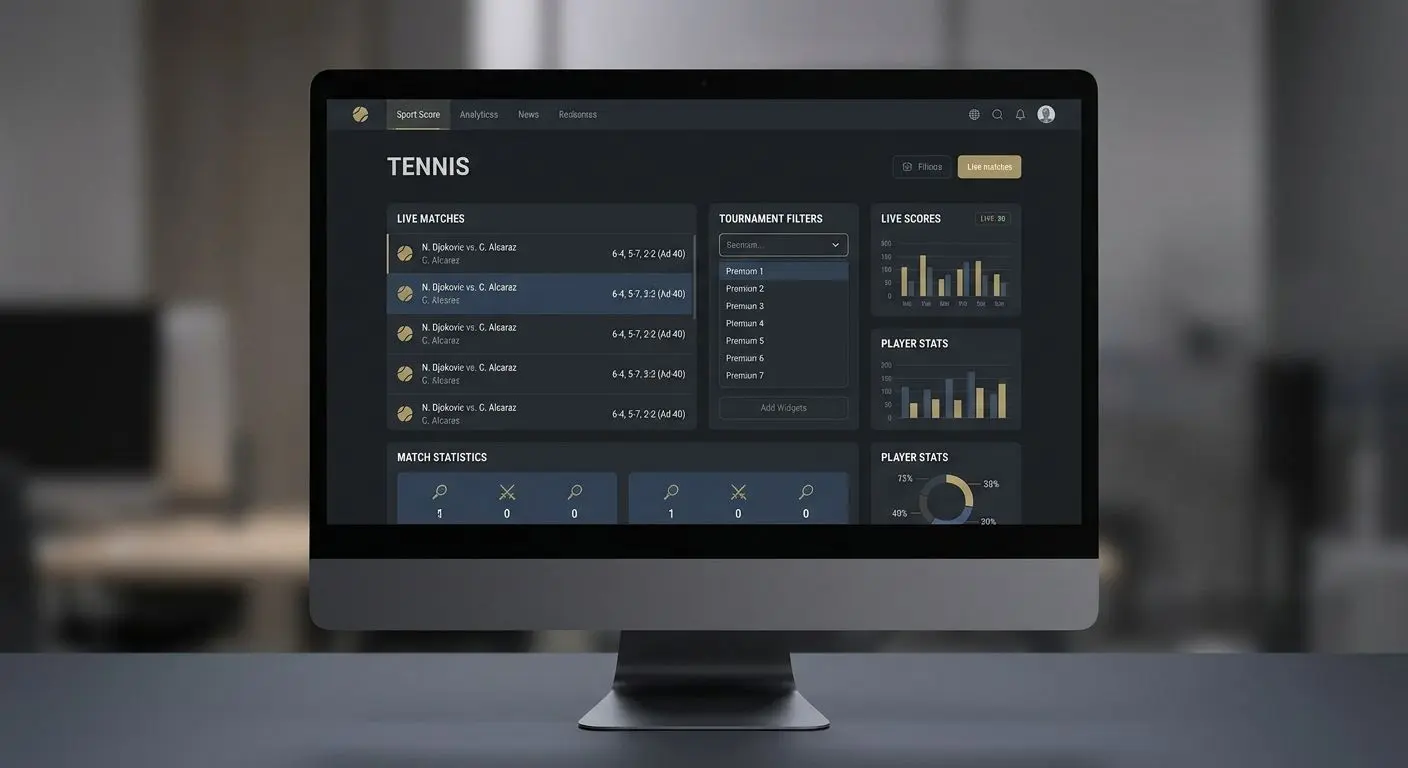 Interfaccia sportiva con sezione tennis e partite in evidenza