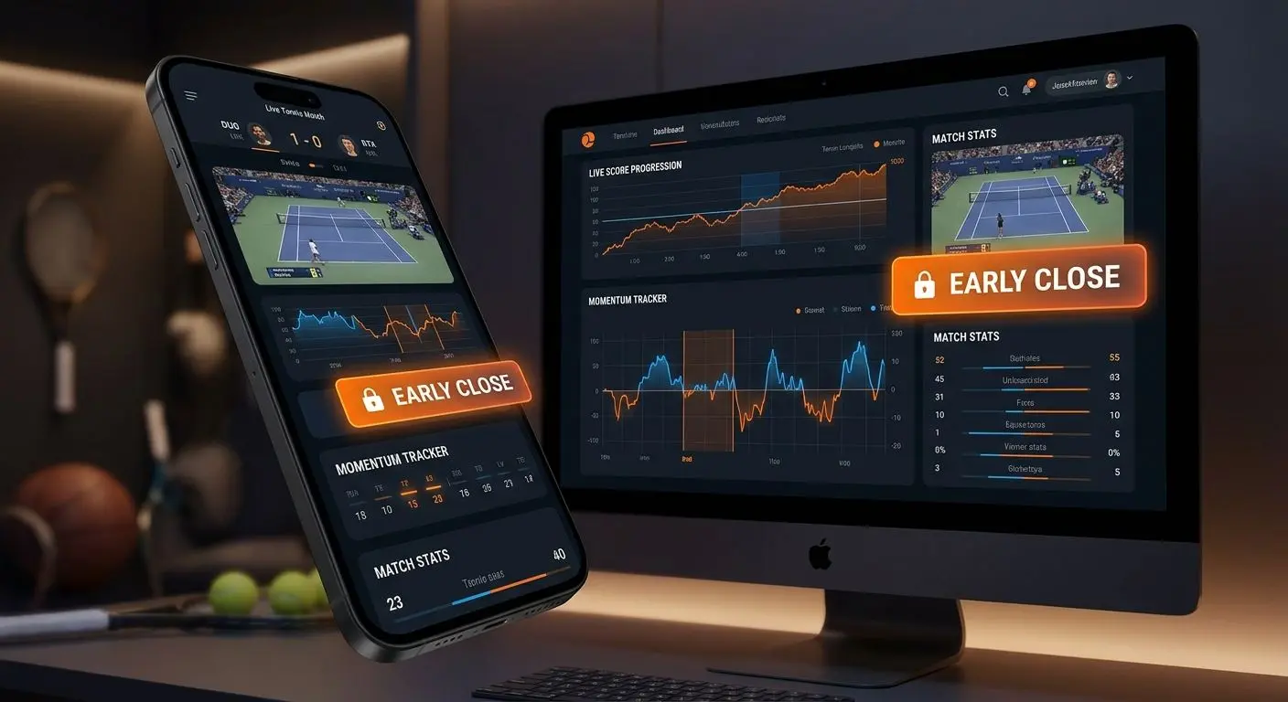 Schermata live tennis con punteggio e funzione cash out evidenziata